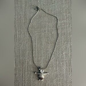 Silver Tone Little Girl With Rhinestone Face, Hands & Feet w/16” Chain
